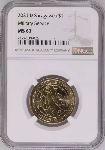 :2021 D $1 SACAGAWEA TWO FEATHERS MILITARY SERVICE SUPERB BU NGC MS67 RARITY R5
