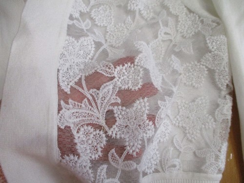 Women’s Calvin Klein White Cropped Long Sleeve Open Front Sweater,Lace Front,LG - Picture 6 of 9