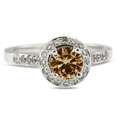 1.66ct Brown VS2 Round Natural Certified Diamonds 14k Gold Halo Side Stone Ring