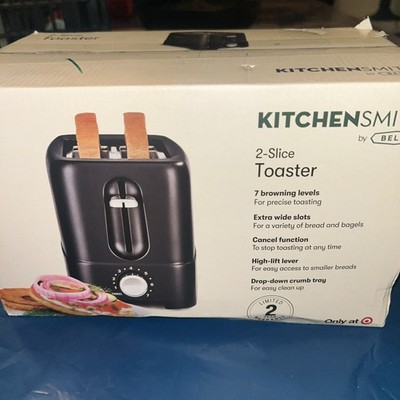 KitchenSmith by BELLA 2-Slice Toaster   Black Compact Bread & Bagel Toaster NEW