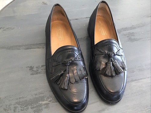 JOHNSON & MURPHY Mens Cellini Shoes Loafers Black Tassel Made in Italy Size 9 M