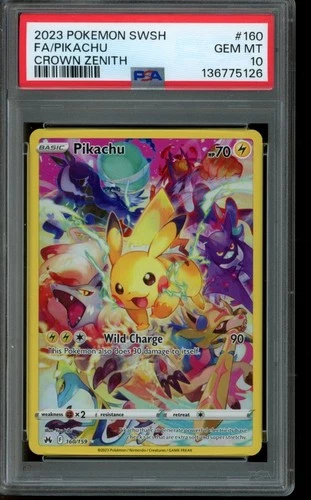 PSA 10 GEM MINT Pokemon Pikachu Crown Zenith Full Art 160/159