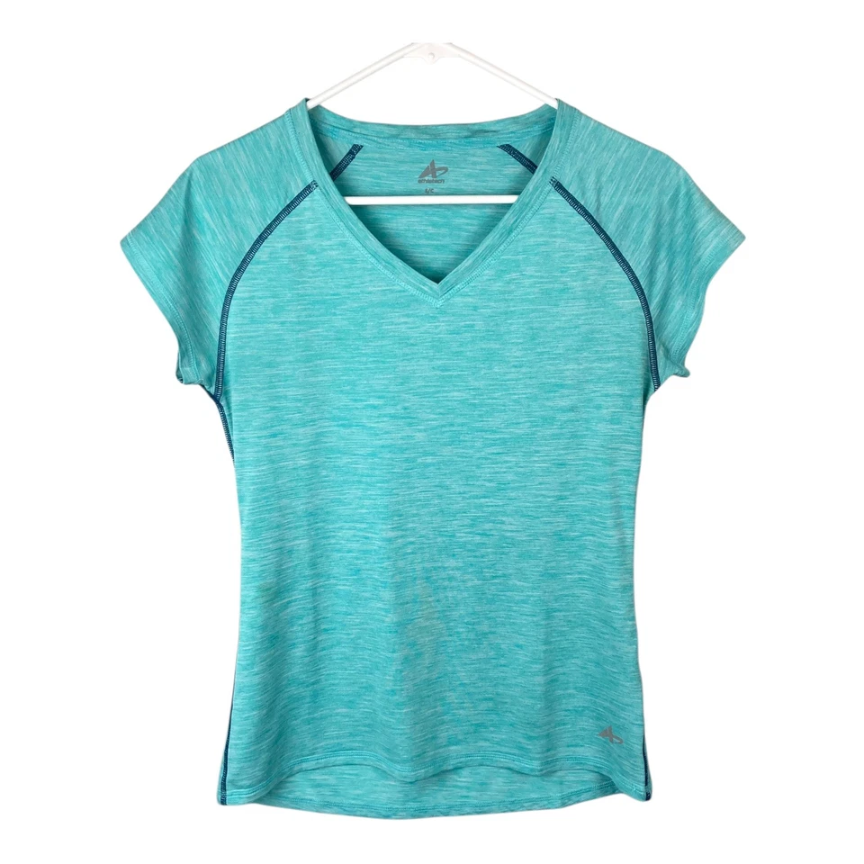 Camiseta activa Athletech cuello en V manga gorra para mujer S azul cambray, poliéster Foto 2 de 4