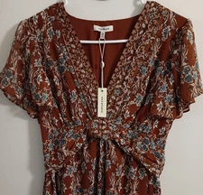 Max Studio Tiered Ruffle Floral Smocked Peasant Crepe Maxi - Medium