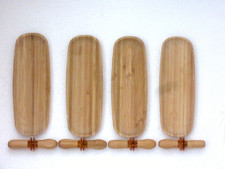 SET BAMBOO WOOD CORN ON THE COB DISHES PLATES & SKEWERS HOLDERS