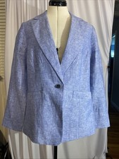 Talbots Blazer Womens 10 Blue Linen Blend Casual Jacket