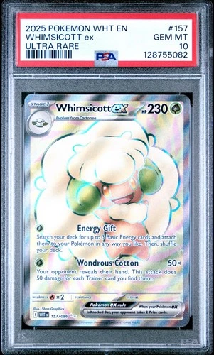 2025 POKEMON WHT EN-WHITE FLARE #157/086 WHIMSICOTT ex ULTRA RARE UR PSA 10