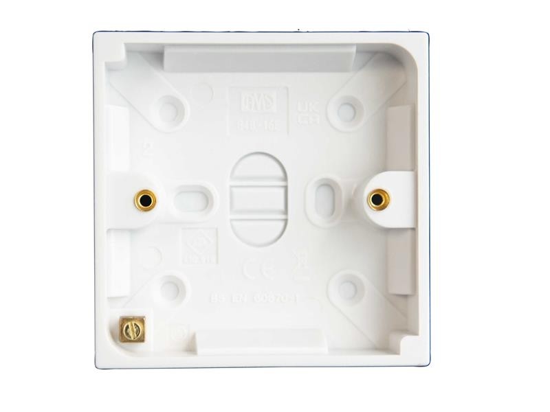 Dencon 1-Gang 18mm Pattress Box with Knockouts for Cables
