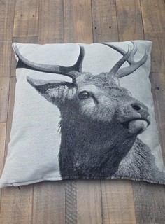 Grey Deer Cushion & Cover 43cm x 43cm Home Decor Christmas Gift Reindeer Stag