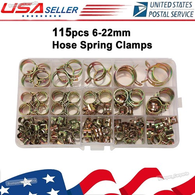 #ad 115PCS 6 22mm Hose Clamp Assortment Kit Steel Spring Clip Water Fuel Tube Pipe $13.00