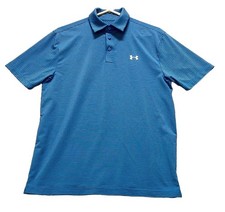 Under Armour Polo Shirt Men M Blue Golf Performance Tennis Heatgear Loose Stripe