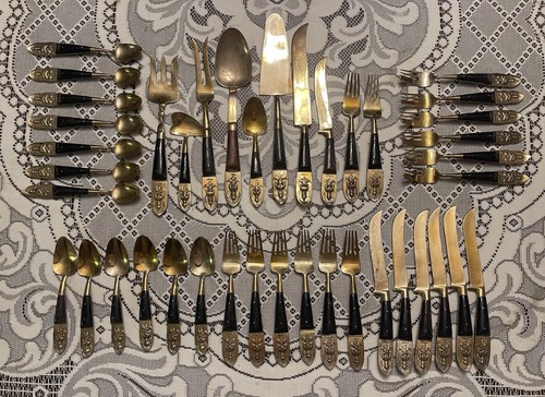 Siam Bronze Thai Flatware Set,  41 Pieces, Vintage Thailand