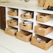 .Rattan Storage Basket Desktop Utility Organizer Woven Storage Basket For Coffee