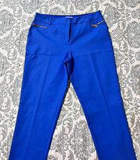 Chaus Blue Solid Women's Dress Pants Twill Straight Leg Zip Pockets 30" Inseam