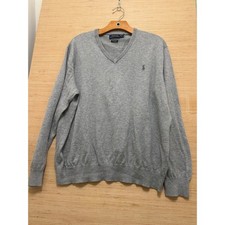 Polo Ralph Lauren Mens V Neck Sweater Grey Pima Cotton Long Sleeve XL TG