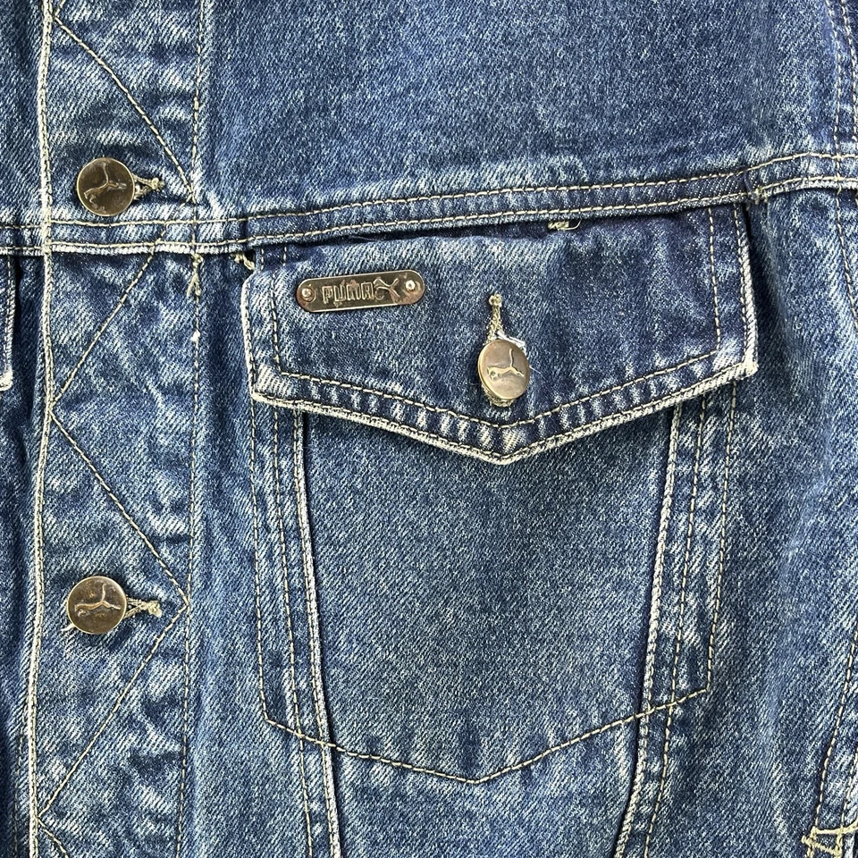 Vintage Puma Mens Denim Jacket Medium M Long Sleeve Cotton Camisa Biker - Image 3 of 4