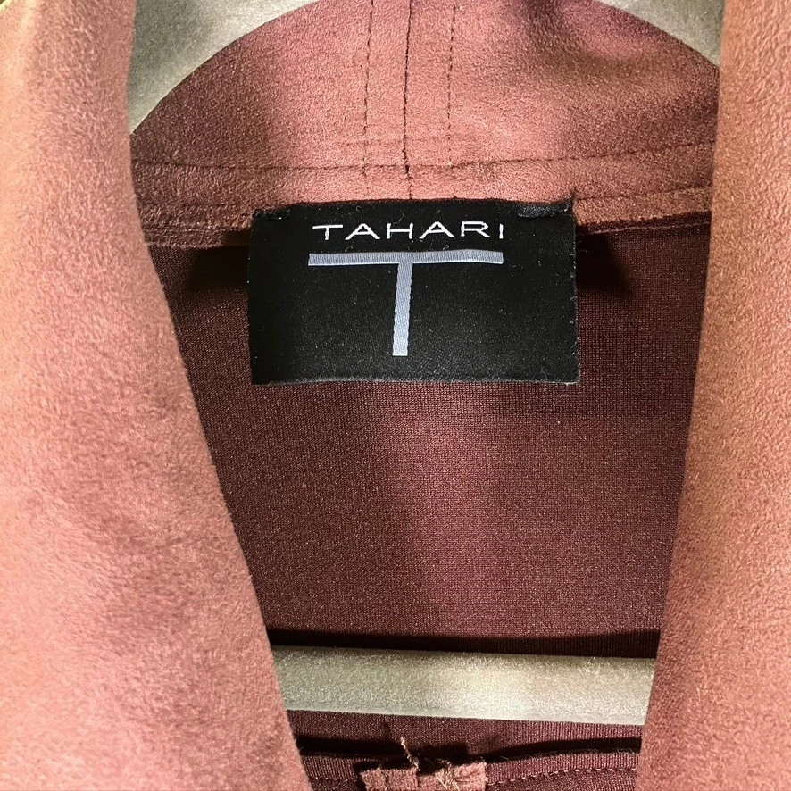 Chaqueta de gamuza sintética Tahari para mujer con cortina frontal Moto cremallera abrigo ligero Foto 3 de 4