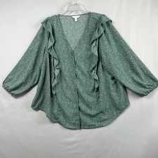 LC Lauren Conrad Top Womens 2X Green Ditsy Floral Ruffled Cottage Core Prairie