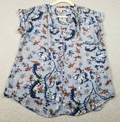 Philosophy Top Women s Small S Floral Short Sleeves V Neck Lightweight Spring