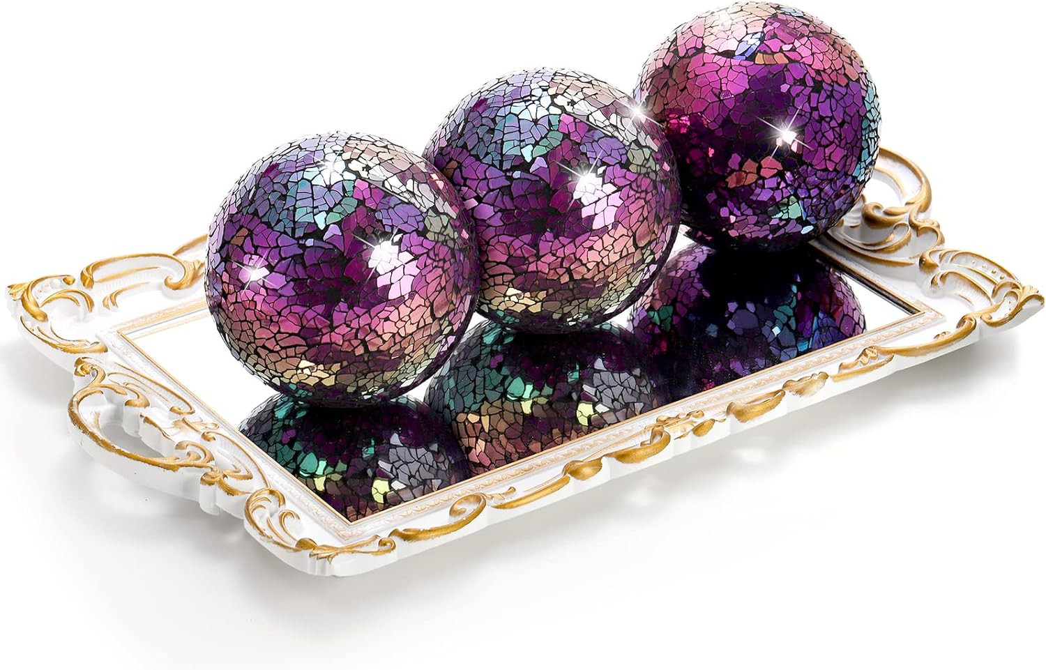 3 Pack Decorative Glass Balls, 4 Inch Colorful Glass Mosaic Orbs Sphere