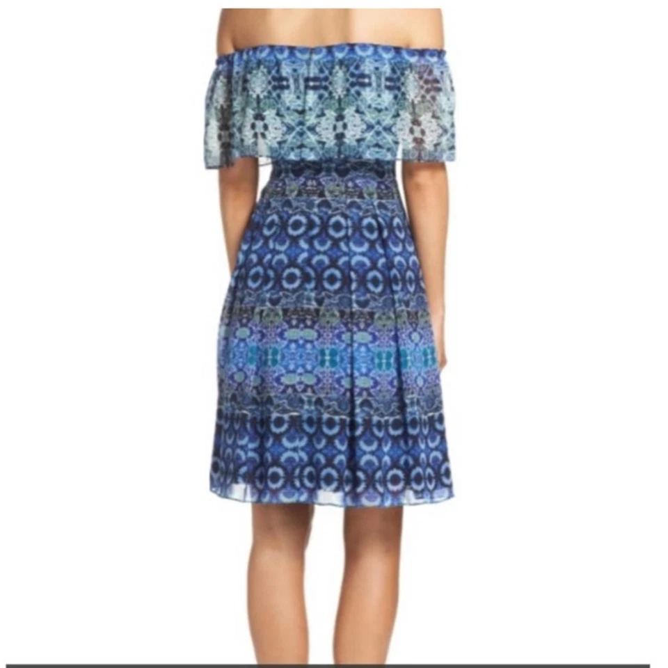 Vestido Eliza J #542 Floral Chifón Fuera del Hombro Talla 12 Foto 4 de 4