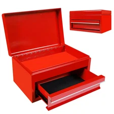 10 In. Mini Portable Steel Tool Box with Drawer for Home, Garage or Workbench, R