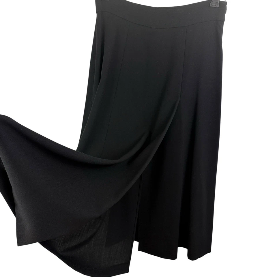 MAX MARA Black Wool SKIRT 10 Midi Double Slit A-Line Italy Minimalist Lagenlook - Image 4 of 4