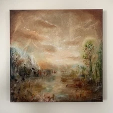 Original Oil Painting On Canvas “Golden Pond” 24” x 24” By Chip Ghigna