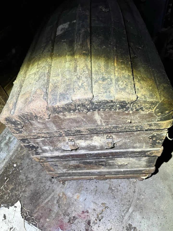 Antiguo baúl de vapor de madera cofre mesa de centro caja de almacenamiento, marrón Foto 3 de 4