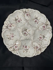 ANTIQUE MARX & GUTHERZ CARLSBAD AUSTRIA FLOWER OYSTER PLATE
