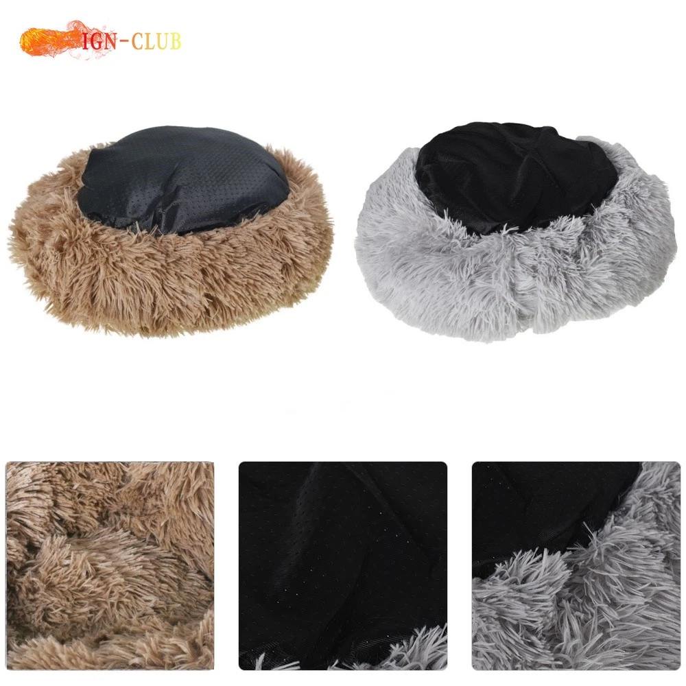 Cat Bed Donut Fluffy Soft Warm Calming Bed Plush Pet Dog Sleeping Kennel Nest