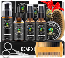 Beard Kit for Men Grooming  Care Set W/2 Pack Beard Serum, Wash, Oil, Balm, Com