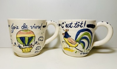 2 LA MADELEINE OVERSIZED COFFEE CUPS MUGS ''C'EST TOT!'' ''JOIE DE VIVRE!'' France