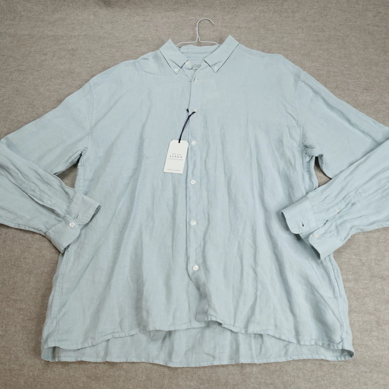 Abercrombie & Fitch Mens Shirt 2XLT Blue Solid Linen Button Down NEW
