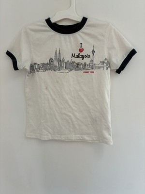 Poney Kids Boys Malaysia Graphic 100% Cotton Ringer Short Sleeve Shirt White 5-6