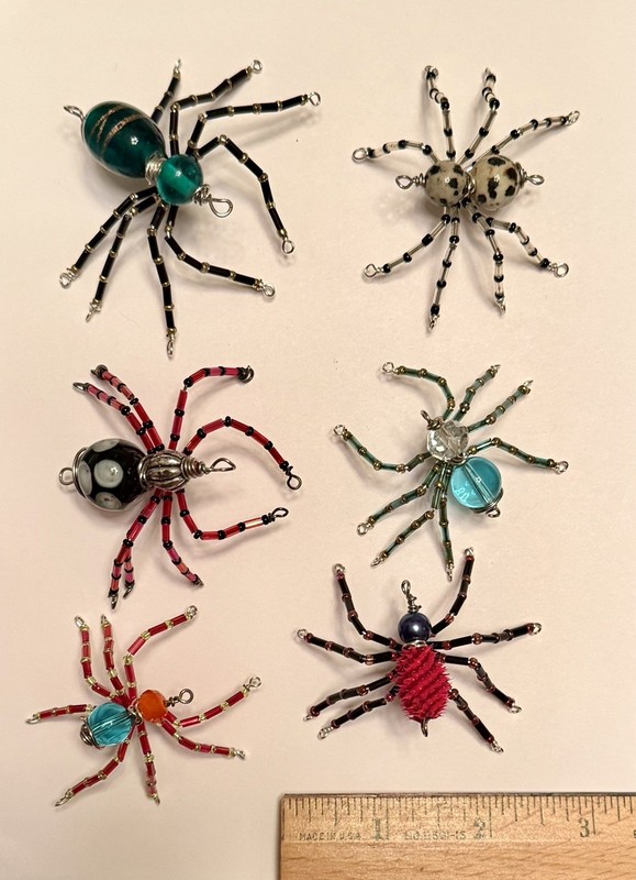 Handcrafted Beaded Christmas Spider Ornaments - Set of 6