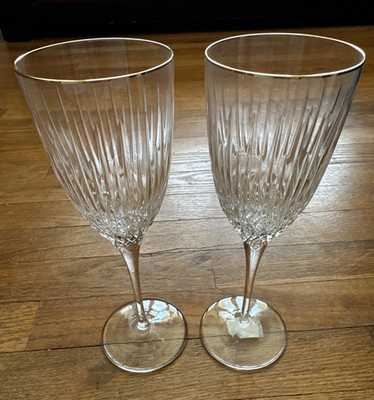 2 Vintage Miller Rogaska VOGUE GOLD Wine Water Stems Goblets 9  - Wedding Toast