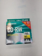 Memorex PACK OF 5 CD-RW REWRITABLE  4X 700MB 80 MINUTES Space Saving Jewel Case