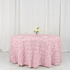 Blush RIBBON ROSES 120" ROUND TABLECLOTH Fancy Wedding Party Catering Linens