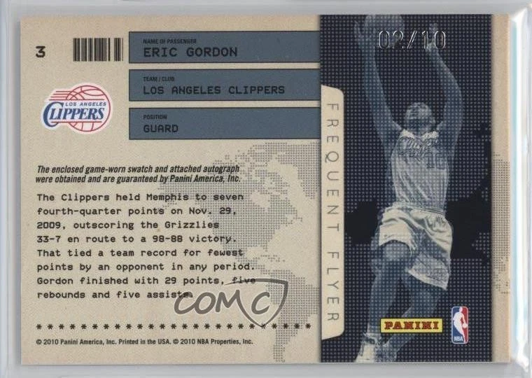 2009 Absolute Memorabilia Jersey Number Signature Materials /10 Eric Gordon Auto - Image 2 of 2