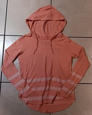 Victorias Secret PINK Pullover Hoodie Raw Edge Hem Size XS Coral Striped