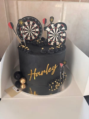 Personalised Darts theme card cake topper set