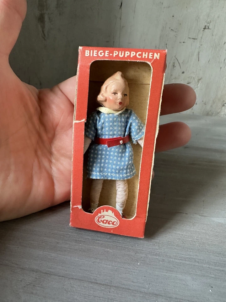 Poupée Ancienne Miniature Allemande Dans Sa Boîte Maison Poupée Poupon 1950 - Photo 3/4