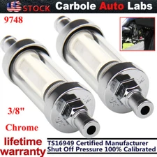 2PCS 9748 Universal Fuel Filter ​Clear View Inline 3/8" Chrome Hose Barb Petrol
