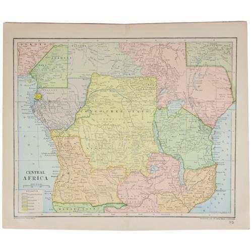 1891 AFRICA CENTRAL CONGO FREE LAKE VICTORIA MAP ANTIQUE COLOR VICTORIAN ERA - 第 2/2 張圖片