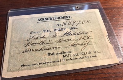 1933 Derby Ticket Mutual Club
