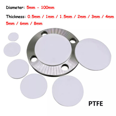 10Pcs Diameter 5-100mm PTFE Plastic Solid Discs Flat Round Pad Sealed Cushioning
