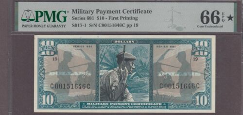 US MPC Military Payment Certificate 10 Dollars Note Series 681 PMG 66EPQ Star
