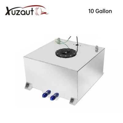 10 Gallon Polished Aluminum Racing Drift Fuel Cell Gas Tank + Level Sender 40L
