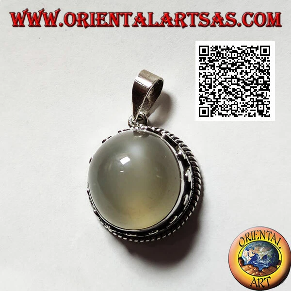Pendentif en Argent 925‰Pierre de Lune Rondes Avec Match Et Tris De Disque - Photo 1/1
